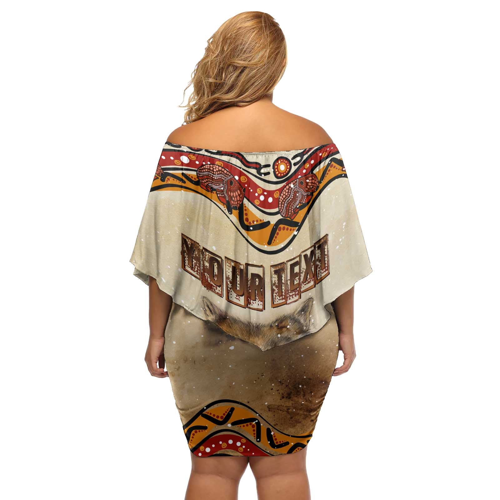 I Love Wombat Off Shoulder Short Dress Australian Aboriginal Art