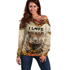 I Love Wombat Off Shoulder Sweater Australian Aboriginal Art