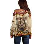 I Love Wombat Off Shoulder Sweater Australian Aboriginal Art