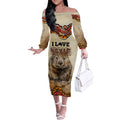 I Love Wombat Off The Shoulder Long Sleeve Dress Australian Aboriginal Art