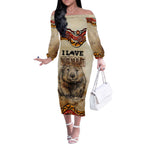 I Love Wombat Off The Shoulder Long Sleeve Dress Australian Aboriginal Art