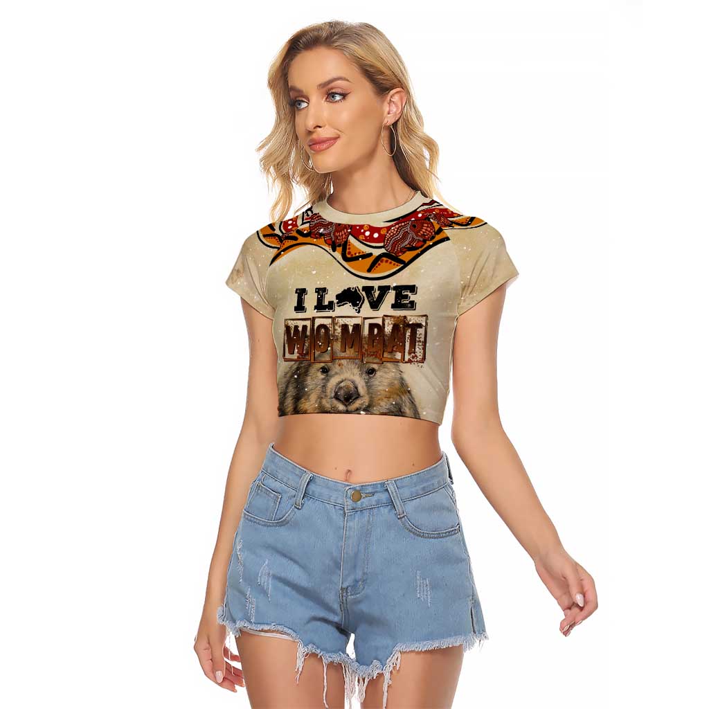 I Love Wombat Raglan Cropped T Shirt Australian Aboriginal Art