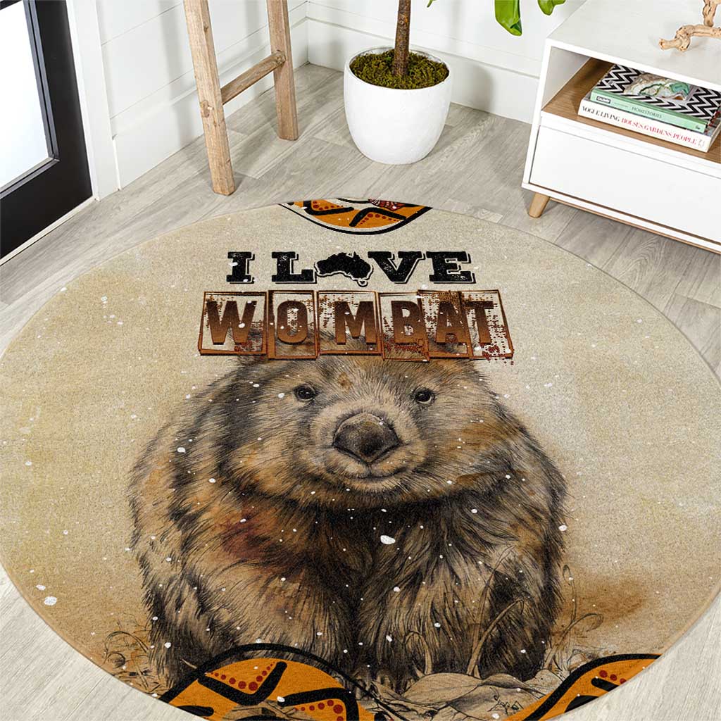 I Love Wombat Round Carpet Australian Aboriginal Art