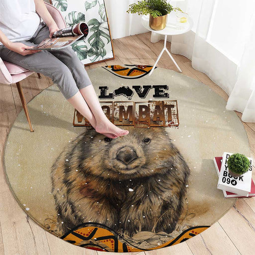 I Love Wombat Round Carpet Australian Aboriginal Art