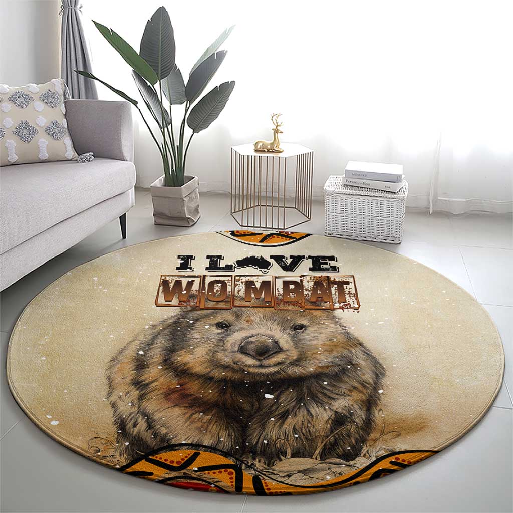 I Love Wombat Round Carpet Australian Aboriginal Art