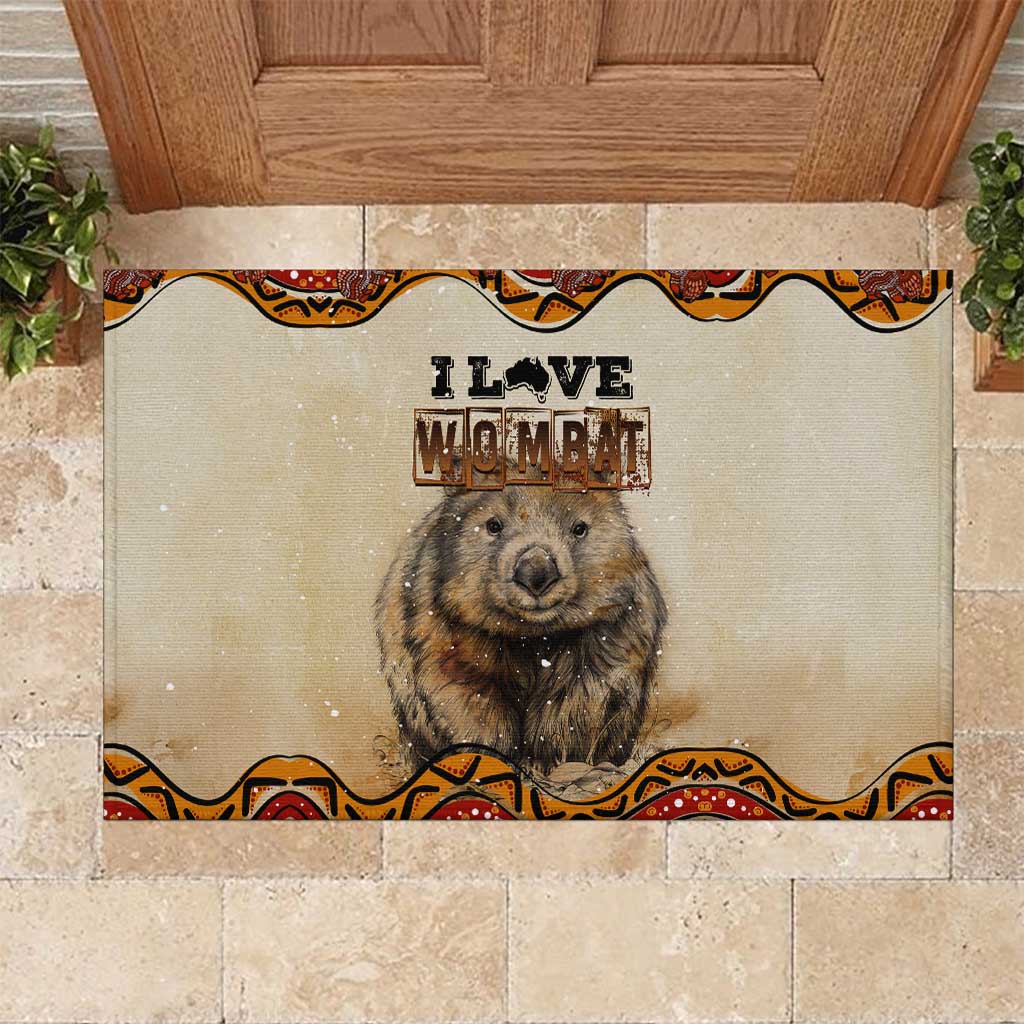 I Love Wombat Rubber Doormat Australian Aboriginal Art