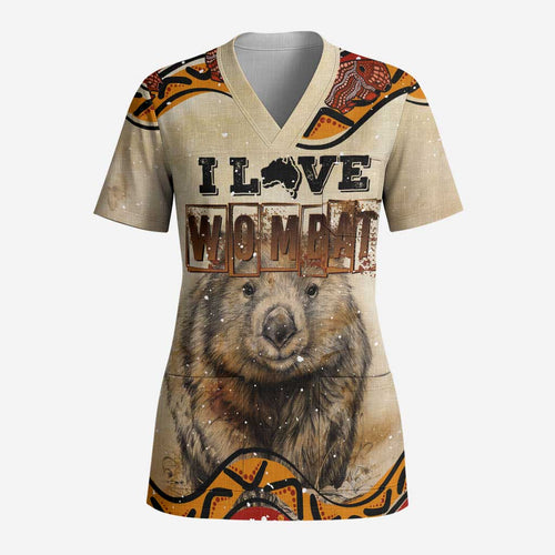 I Love Wombat Scrub Top Australian Aboriginal Art - Aussie Hoodie