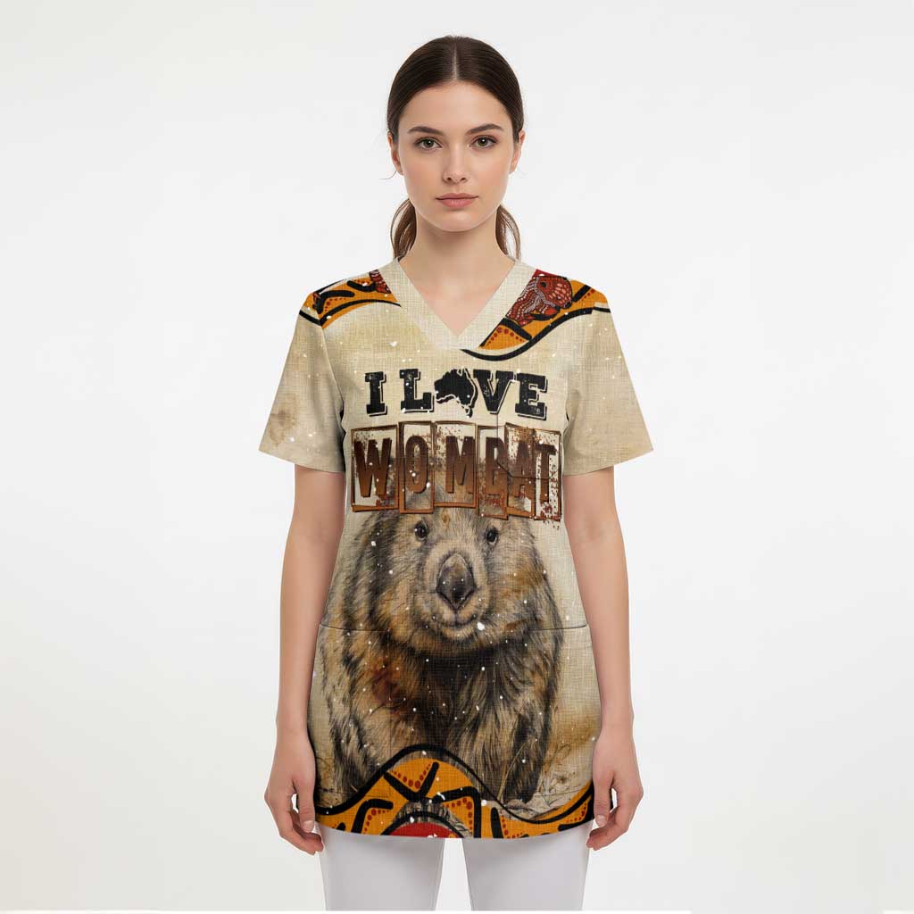 I Love Wombat Scrub Top Australian Aboriginal Art - Aussie Hoodie