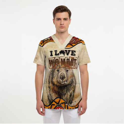 I Love Wombat Scrub Top Australian Aboriginal Art - Aussie Hoodie