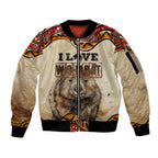I Love Wombat Sleeve Zip Bomber Jacket Australian Aboriginal Art