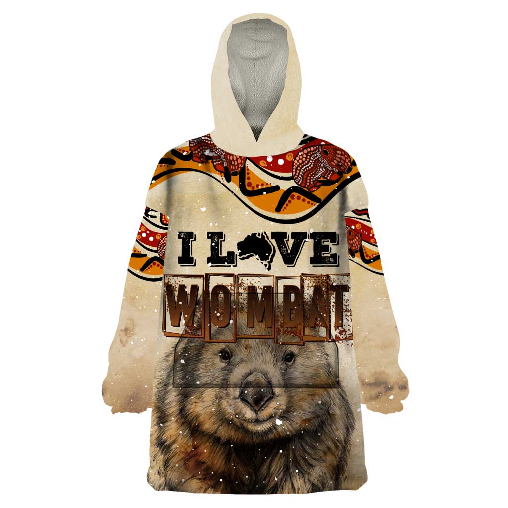 I Love Wombat Wearable Blanket Hoodie Australian Aboriginal Art