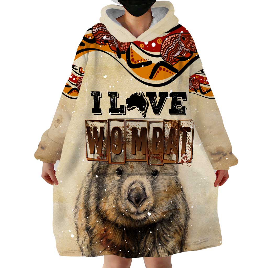 I Love Wombat Wearable Blanket Hoodie Australian Aboriginal Art