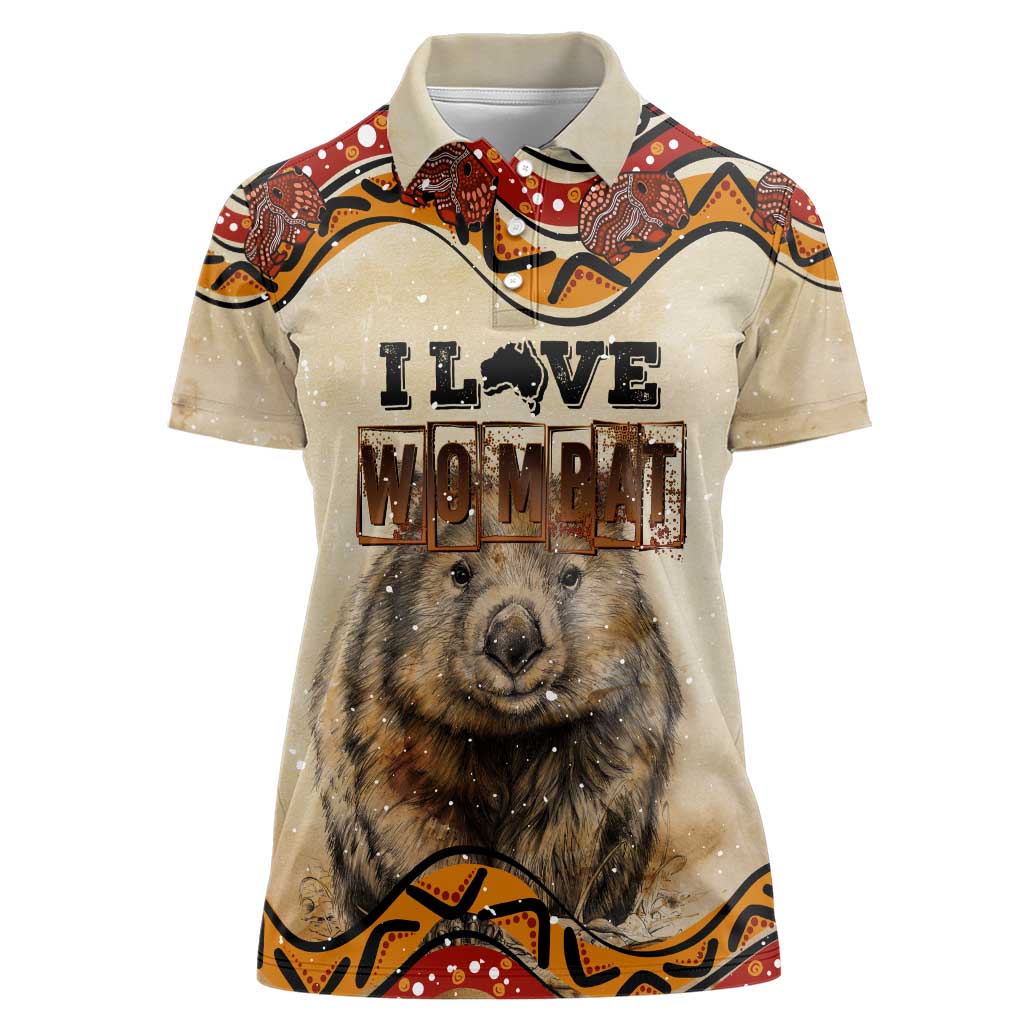 I Love Wombat Women Polo Shirt Australian Aboriginal Art