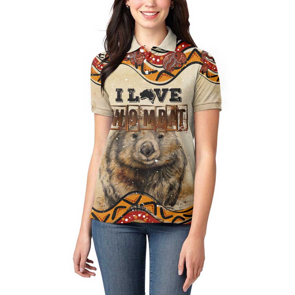 I Love Wombat Women Polo Shirt Australian Aboriginal Art