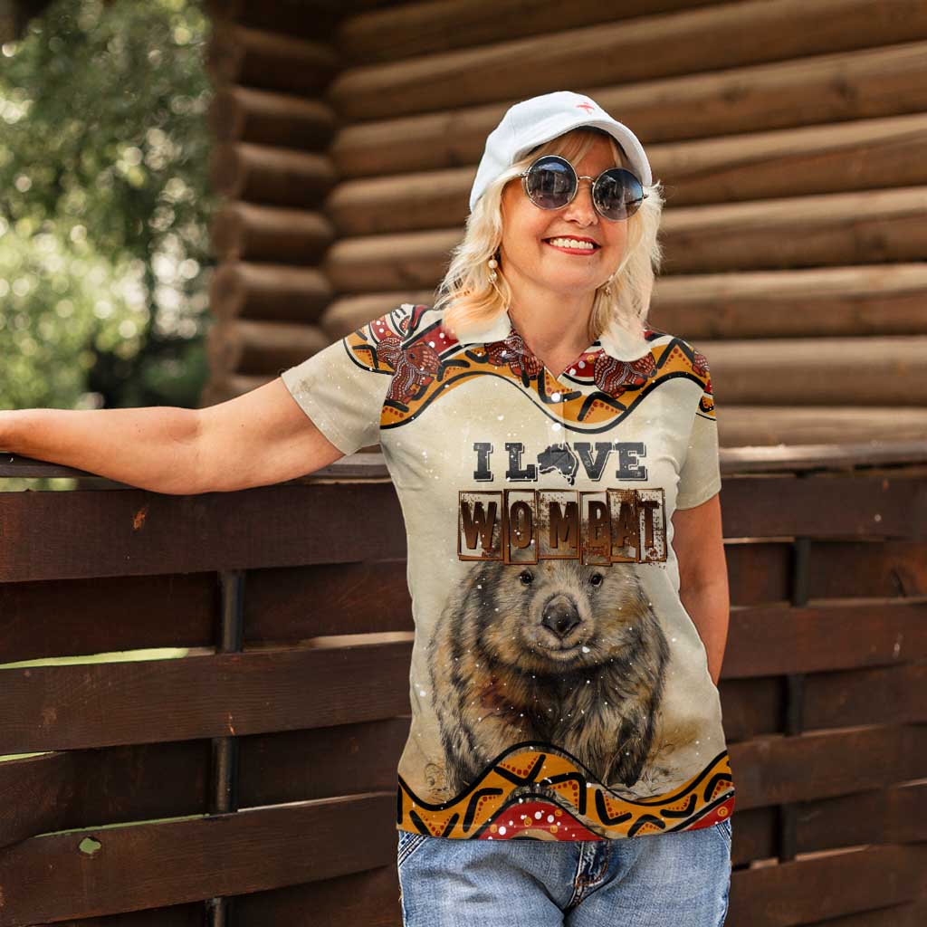 I Love Wombat Women Polo Shirt Australian Aboriginal Art