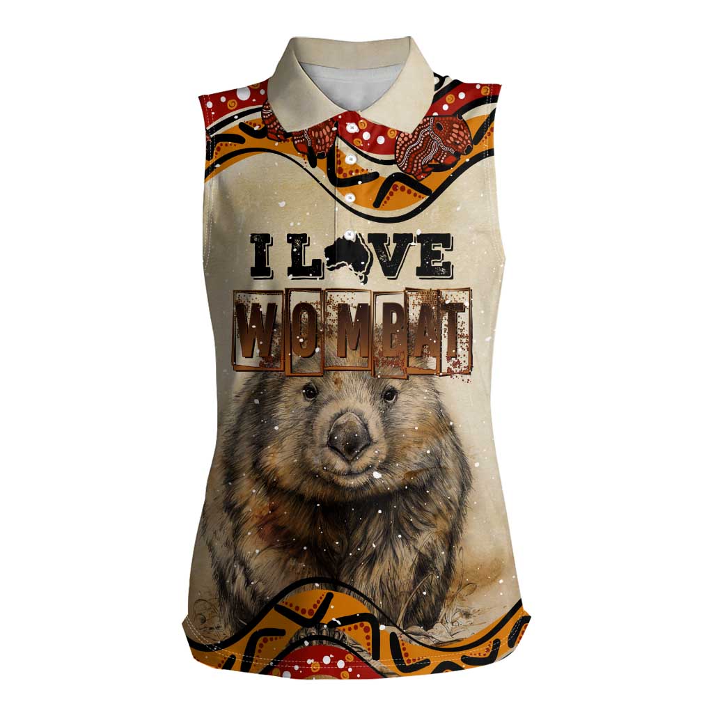 I Love Wombat Women Sleeveless Polo Shirt Australian Aboriginal Art