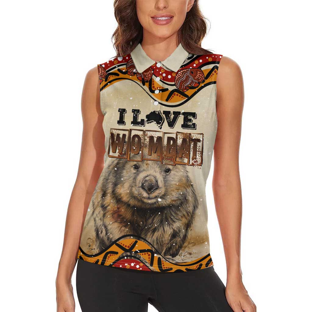 I Love Wombat Women Sleeveless Polo Shirt Australian Aboriginal Art