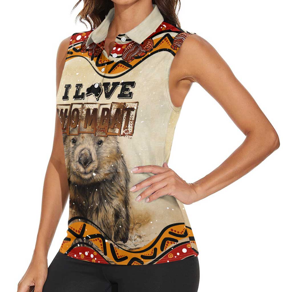 I Love Wombat Women Sleeveless Polo Shirt Australian Aboriginal Art