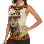 I Love Wombat Women Sleeveless Polo Shirt Australian Aboriginal Art