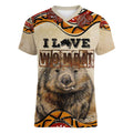 I Love Wombat Women V-Neck T-Shirt Australian Aboriginal Art
