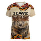 I Love Wombat Women V-Neck T-Shirt Australian Aboriginal Art