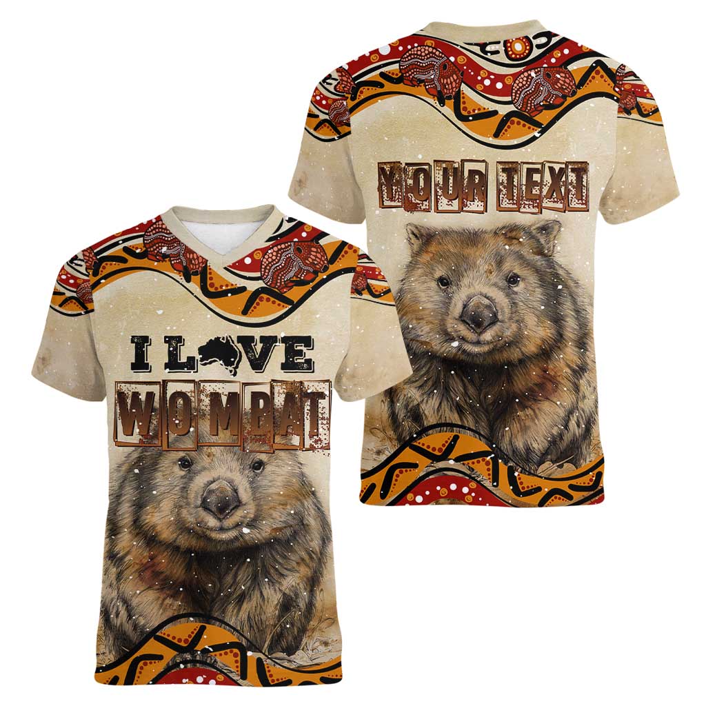 I Love Wombat Women V-Neck T-Shirt Australian Aboriginal Art