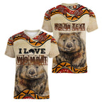 I Love Wombat Women V-Neck T-Shirt Australian Aboriginal Art