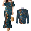 Aboriginal Masks Art Couples Matching Mermaid Dress and Long Sleeve Button Shirt Australian Indigenous