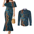 Aboriginal Masks Art Couples Matching Mermaid Dress and Long Sleeve Button Shirt Australian Indigenous