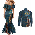 Aboriginal Masks Art Couples Matching Mermaid Dress and Long Sleeve Button Shirt Australian Indigenous