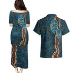 Aboriginal Masks Art Couples Matching Puletasi and Hawaiian Shirt Australian Indigenous