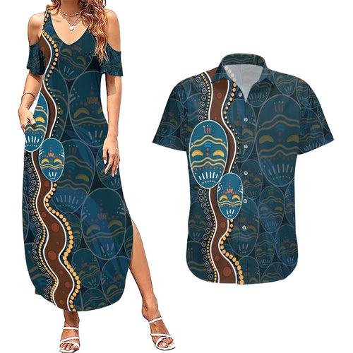 Aboriginal Masks Art Couples Matching Summer Maxi Dress and Hawaiian Shirt Australian Indigenous