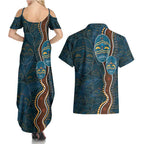 Aboriginal Masks Art Couples Matching Summer Maxi Dress and Hawaiian Shirt Australian Indigenous