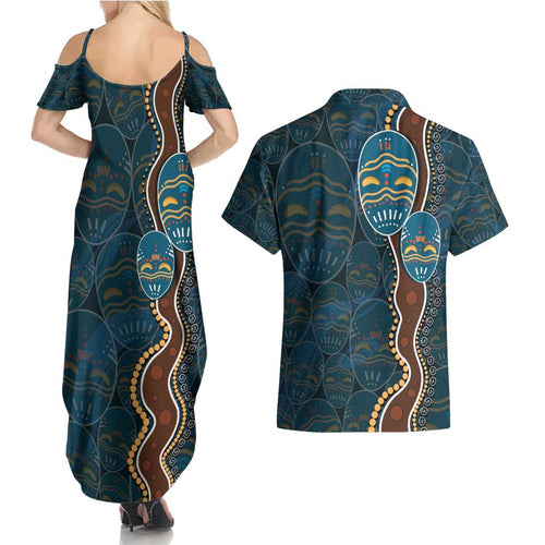 Aboriginal Masks Art Couples Matching Summer Maxi Dress and Hawaiian Shirt Australian Indigenous
