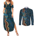 Aboriginal Masks Art Couples Matching Summer Maxi Dress and Long Sleeve Button Shirt Australian Indigenous