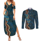 Aboriginal Masks Art Couples Matching Summer Maxi Dress and Long Sleeve Button Shirt Australian Indigenous