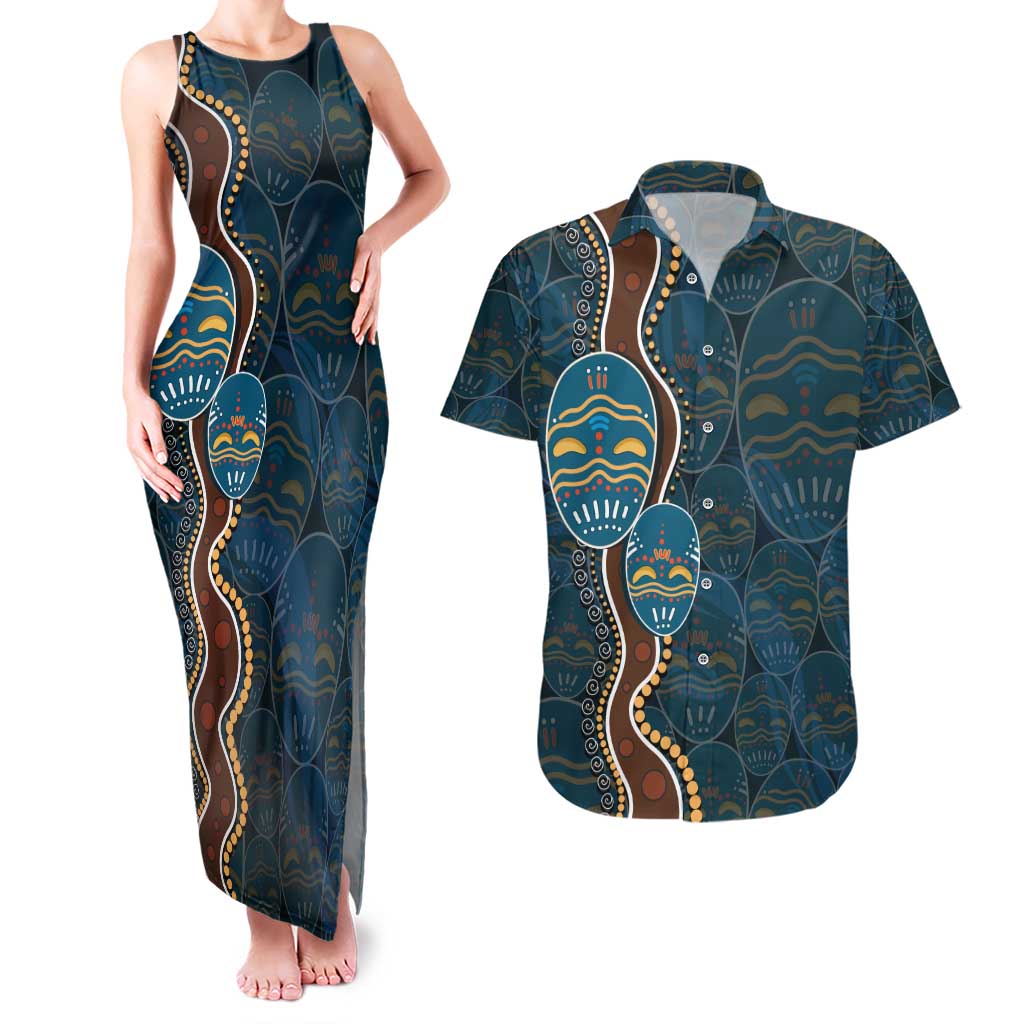Aboriginal Masks Art Couples Matching Tank Maxi Dress and Hawaiian Shirt Australian Indigenous
