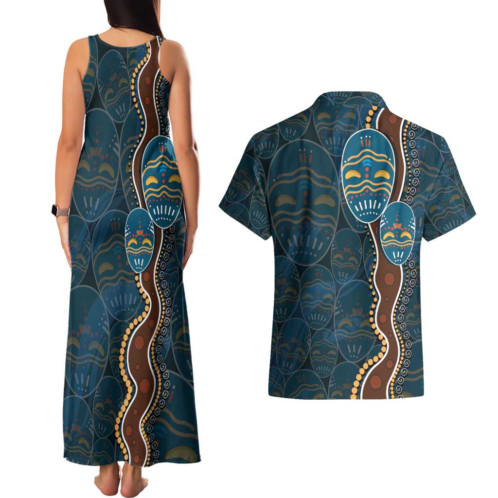 Aboriginal Masks Art Couples Matching Tank Maxi Dress and Hawaiian Shirt Australian Indigenous