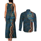 Aboriginal Masks Art Couples Matching Tank Maxi Dress and Long Sleeve Button Shirt Australian Indigenous