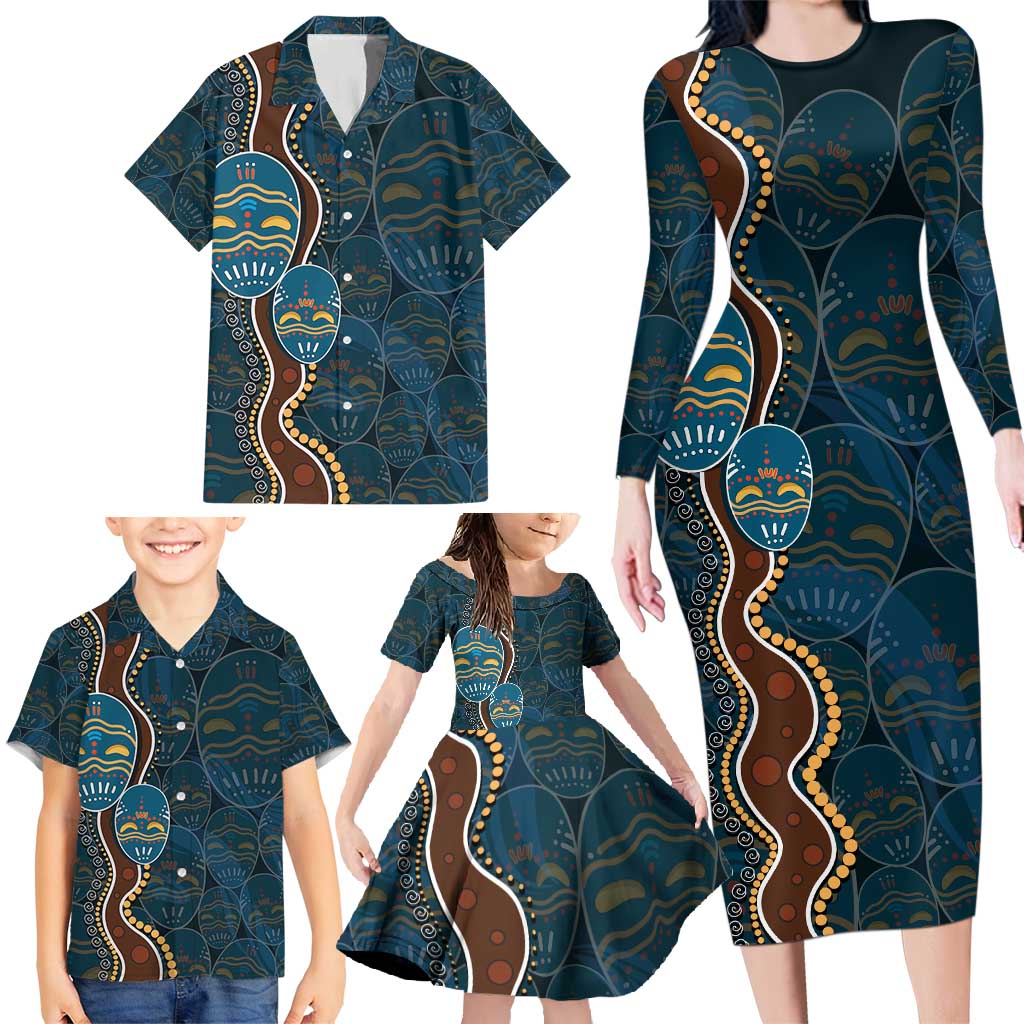 Aboriginal Masks Art Family Matching Long Sleeve Bodycon Dress and Hawaiian Shirt Australian Indigenous