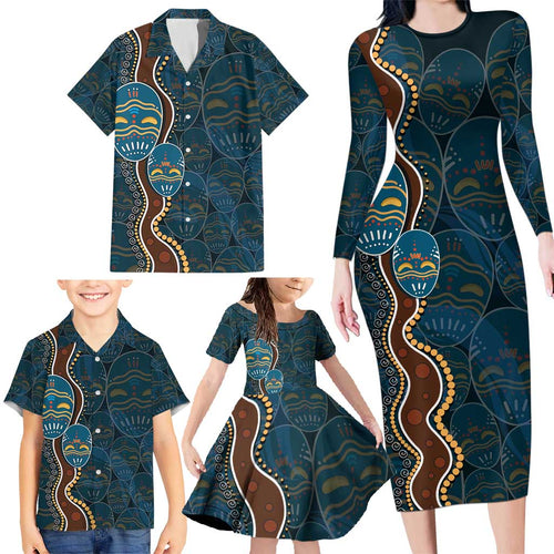 Aboriginal Masks Art Family Matching Long Sleeve Bodycon Dress and Hawaiian Shirt Australian Indigenous