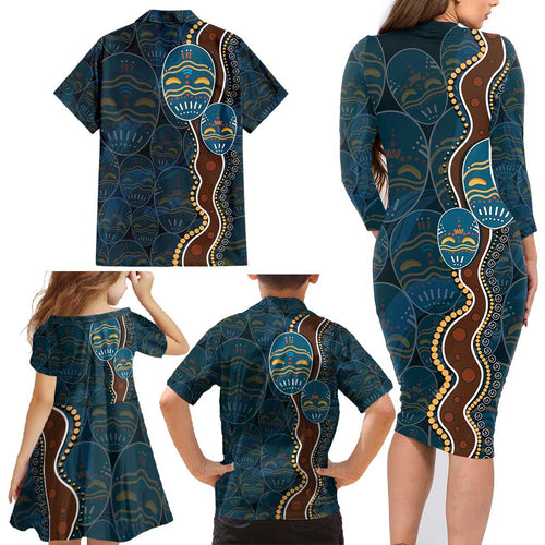 Aboriginal Masks Art Family Matching Long Sleeve Bodycon Dress and Hawaiian Shirt Australian Indigenous
