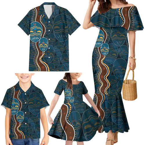 Aboriginal Masks Art Family Matching Mermaid Dress and Hawaiian Shirt Australian Indigenous