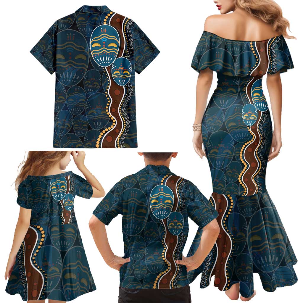 Aboriginal Masks Art Family Matching Mermaid Dress and Hawaiian Shirt Australian Indigenous