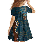 Aboriginal Masks Art Family Matching Off The Shoulder Long Sleeve Dress and Hawaiian Shirt Australian Indigenous