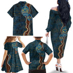 Aboriginal Masks Art Family Matching Off The Shoulder Long Sleeve Dress and Hawaiian Shirt Australian Indigenous