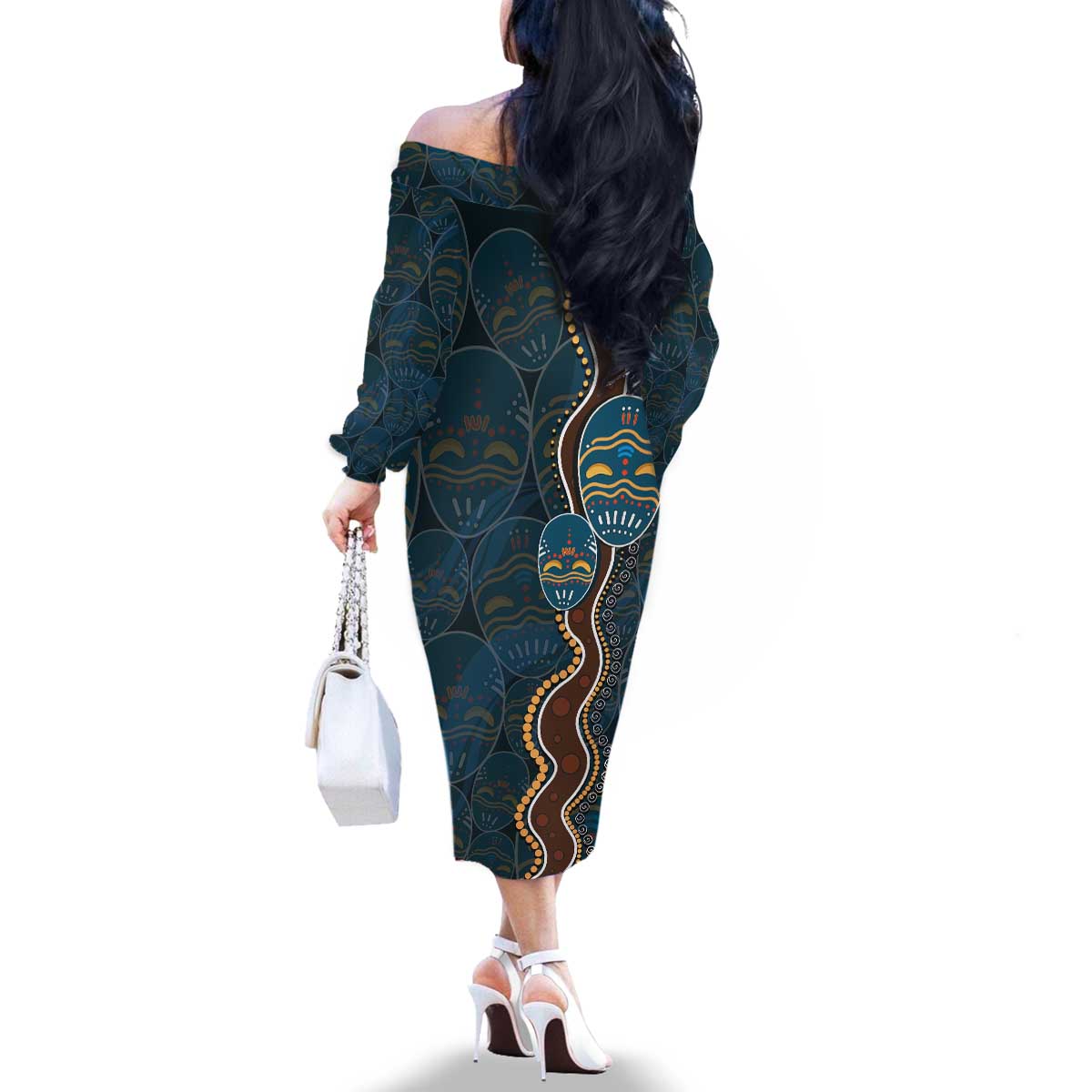 Aboriginal Masks Art Family Matching Off The Shoulder Long Sleeve Dress and Hawaiian Shirt Australian Indigenous