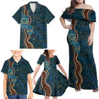 Aboriginal Masks Art Family Matching Off Shoulder Maxi Dress and Hawaiian Shirt Australian Indigenous