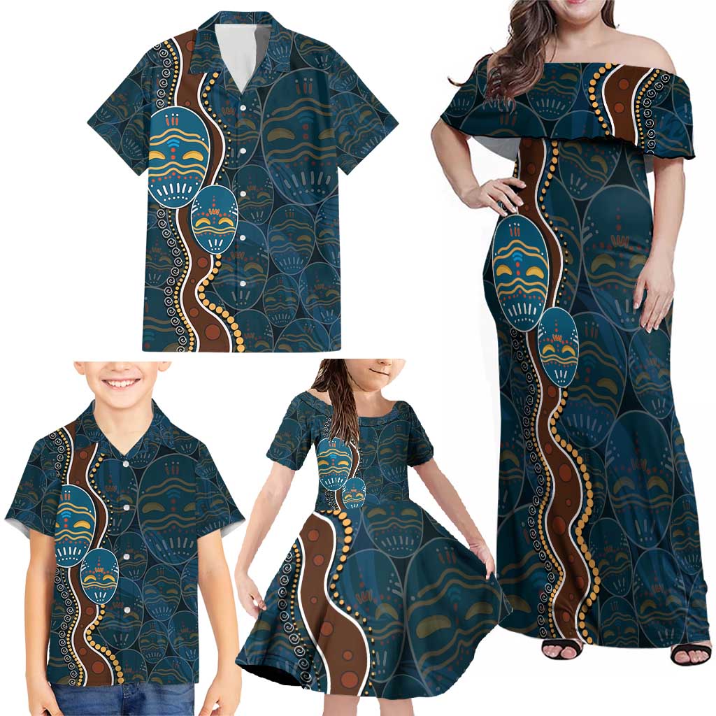 Aboriginal Masks Art Family Matching Off Shoulder Maxi Dress and Hawaiian Shirt Australian Indigenous