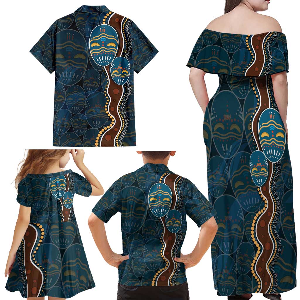 Aboriginal Masks Art Family Matching Off Shoulder Maxi Dress and Hawaiian Shirt Australian Indigenous